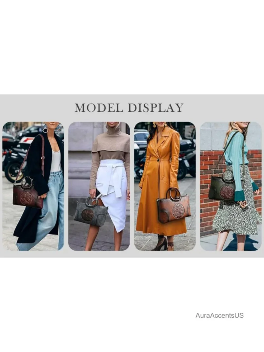 Vintage PU Leather Satchel Top-Handle Tote Bag with Detachable Strap for Women